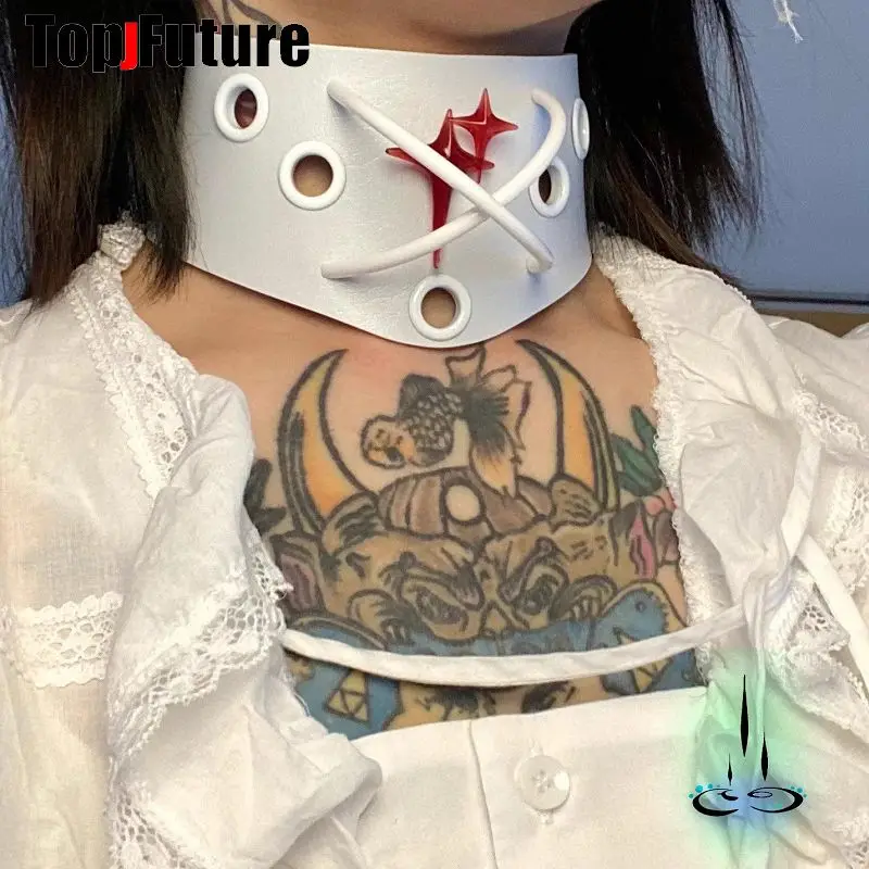 women Men customize Harajuku Gothic Punk necklace Blood input original collar rivet steampunk biochemical red transparent choker