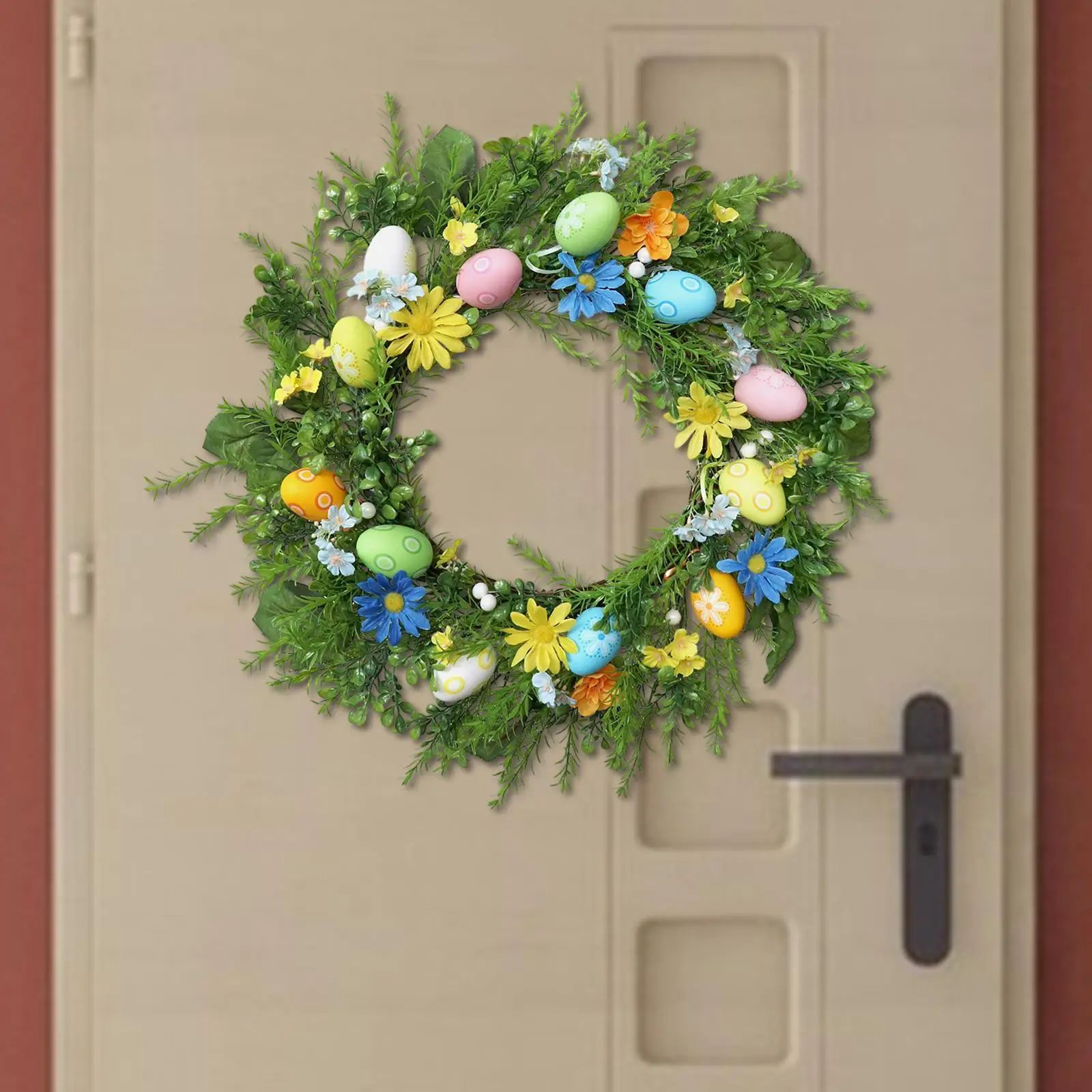 

Пасхальный венок из искусственных цветов для входной двери с яйцами, праздничная гирлянда, весенний венок для весны и лета