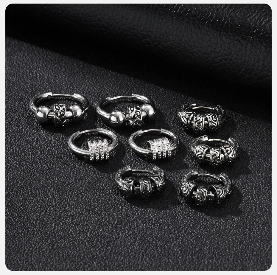 Vnox Herren Edelstahl Huggie Hoop Ohrringe Retro Dämonenauge Perle Punk Hip-Hop Ohrschmuck Geschenk für Männer Tägliches Tragen – Detail 5