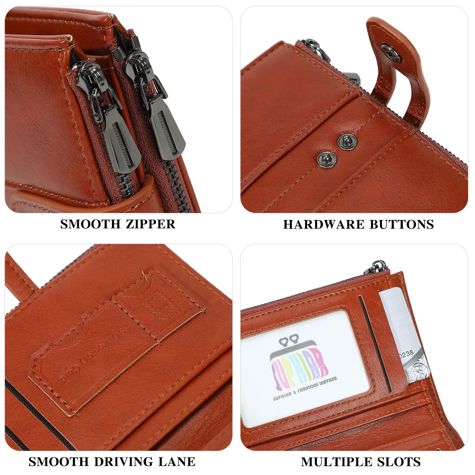 RFID Blocking Women Short Bifold Wallet PU Leather Snap Button Card Holder Zipper Coin Purse Multi‑Slots Female Small Purse For