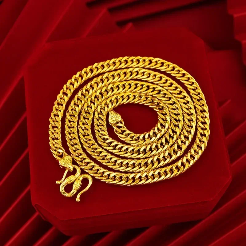 

Vintage Classic Whip Chain Bracelet Necklace 9999 24K Real Gold Lucky Buckle Boss Flat Chain Necklace Bracelet for Men