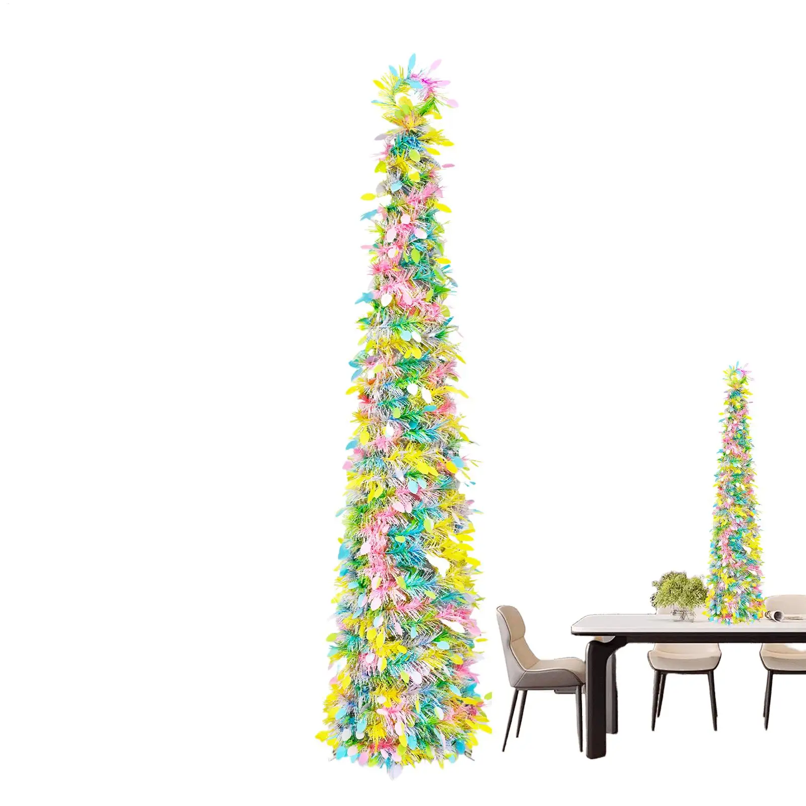 

Pencil Trees 5ft Pencil Shape Colorful Sequins Plant Pop Out Artificial Trees for Outdoors for Indoor Home Holiday Winter
