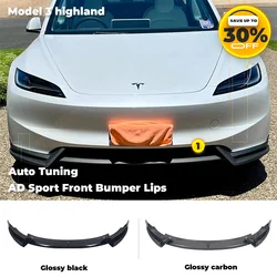 AD Front Lip For Tesla Model 3 Highland 2024 Front Bumper Lip Glossy Black Carbon Sport Spoiler Model 3+ Auto Accessories