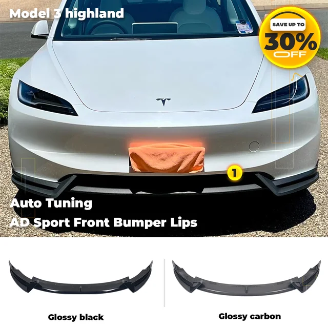 AD Przednia warga do Tesla Model 3 Highland 2024 Przedni zderzak Błyszczący czarny karbonowy spoiler sportowy Model 3+ Akcesoria samochodowe