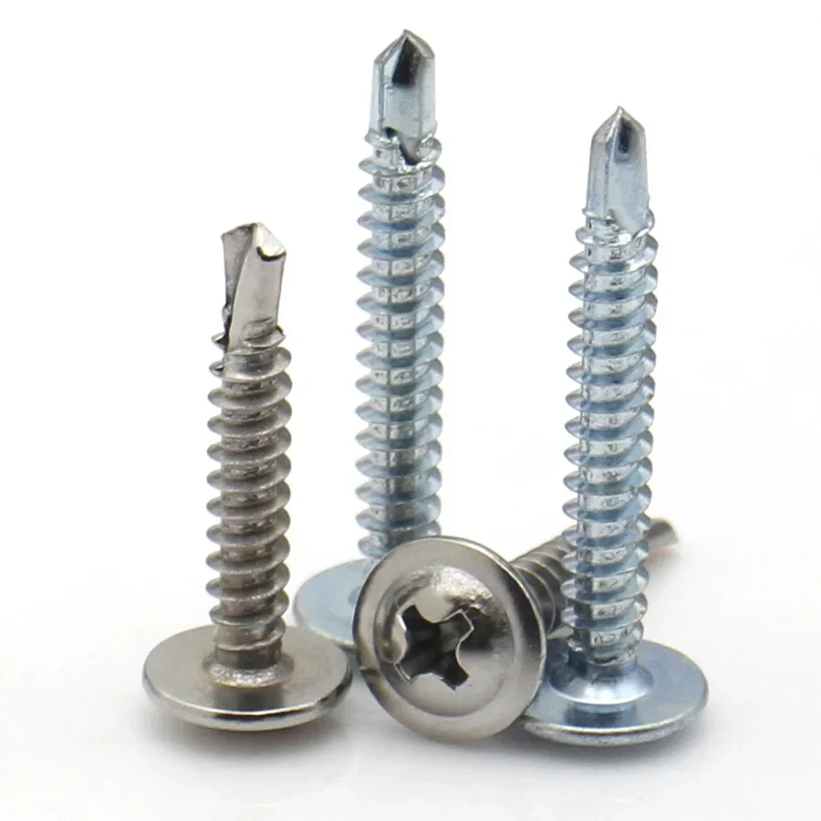 10 قطعة M4.2 M4.8 الزنك مطلي الكربون الصلب/410 SS/304 SS تتوافق الحفر الذيل مسامير كبيرة شقة رئيس مع ختم غسالة