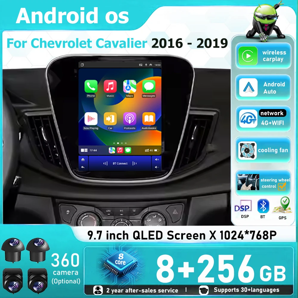 Carplay Inalámbrico para Chevrolet Cavalier 2016 2017 2018 2019, Radio de Auto Android 16, Reproductor Multimedia de Video, GPS, Navegación, DSP