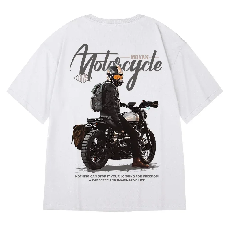 American Streetwear Motocicleta Homens Gráfico Impresso T-shirts Verão Casual Algodão Y2K Tee Tops Hip Hop Moda Oversized T Shirt