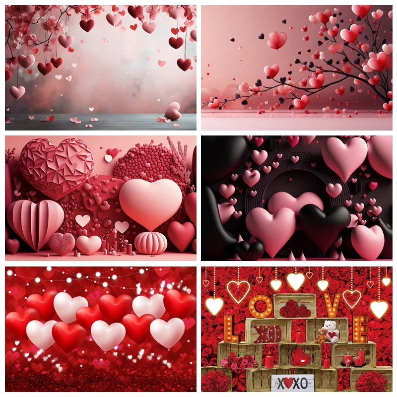 

Red Hearts Valentine's Day Photography Backdrop Love Hearts Balloons Bridal Shower Wedding Anniversary Photo Background Props