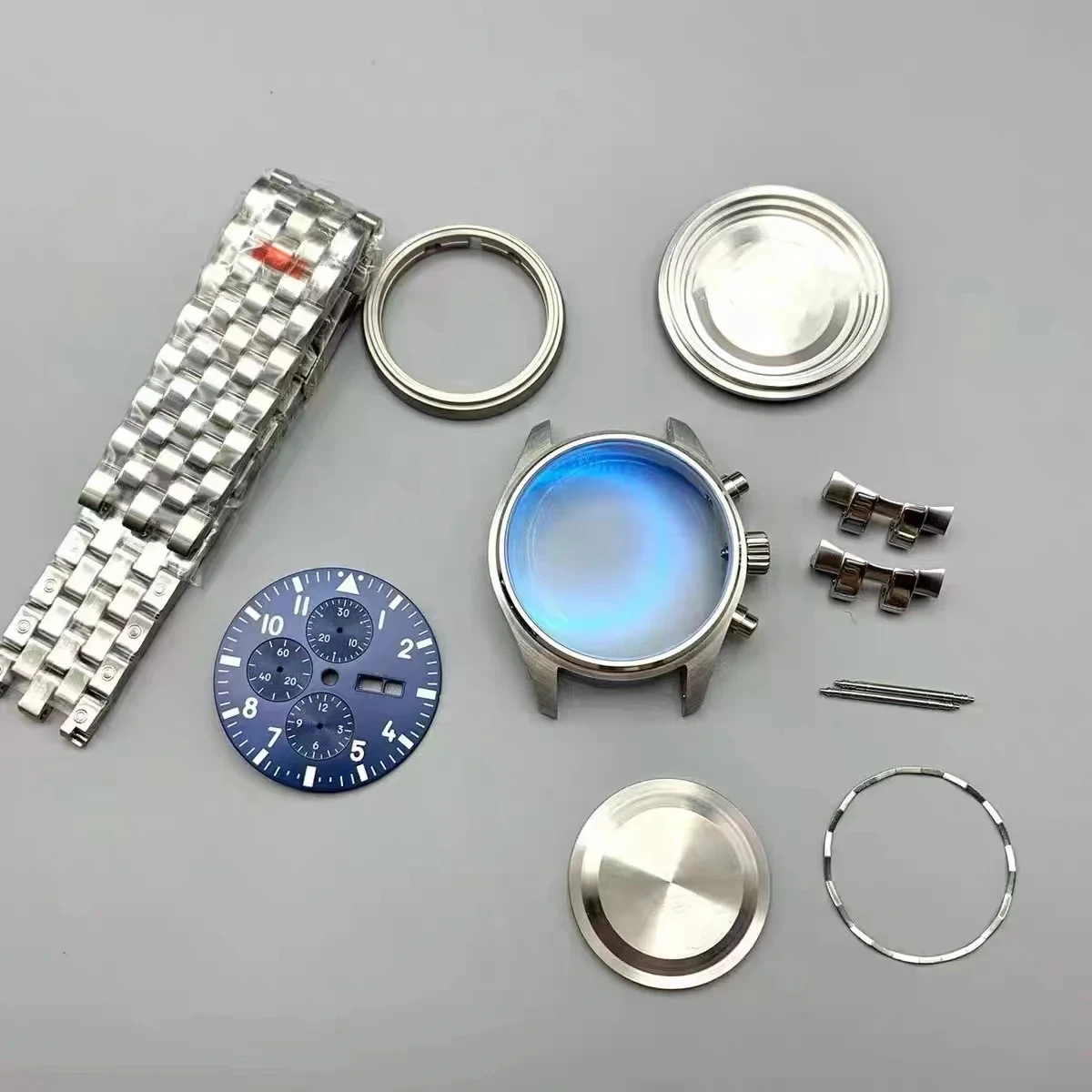 43mm Assemble Watch Case Set Green Luminous ZF Dial for ETA 7750 Movement Stainless Steel Strap Sapphire Watch Accessories