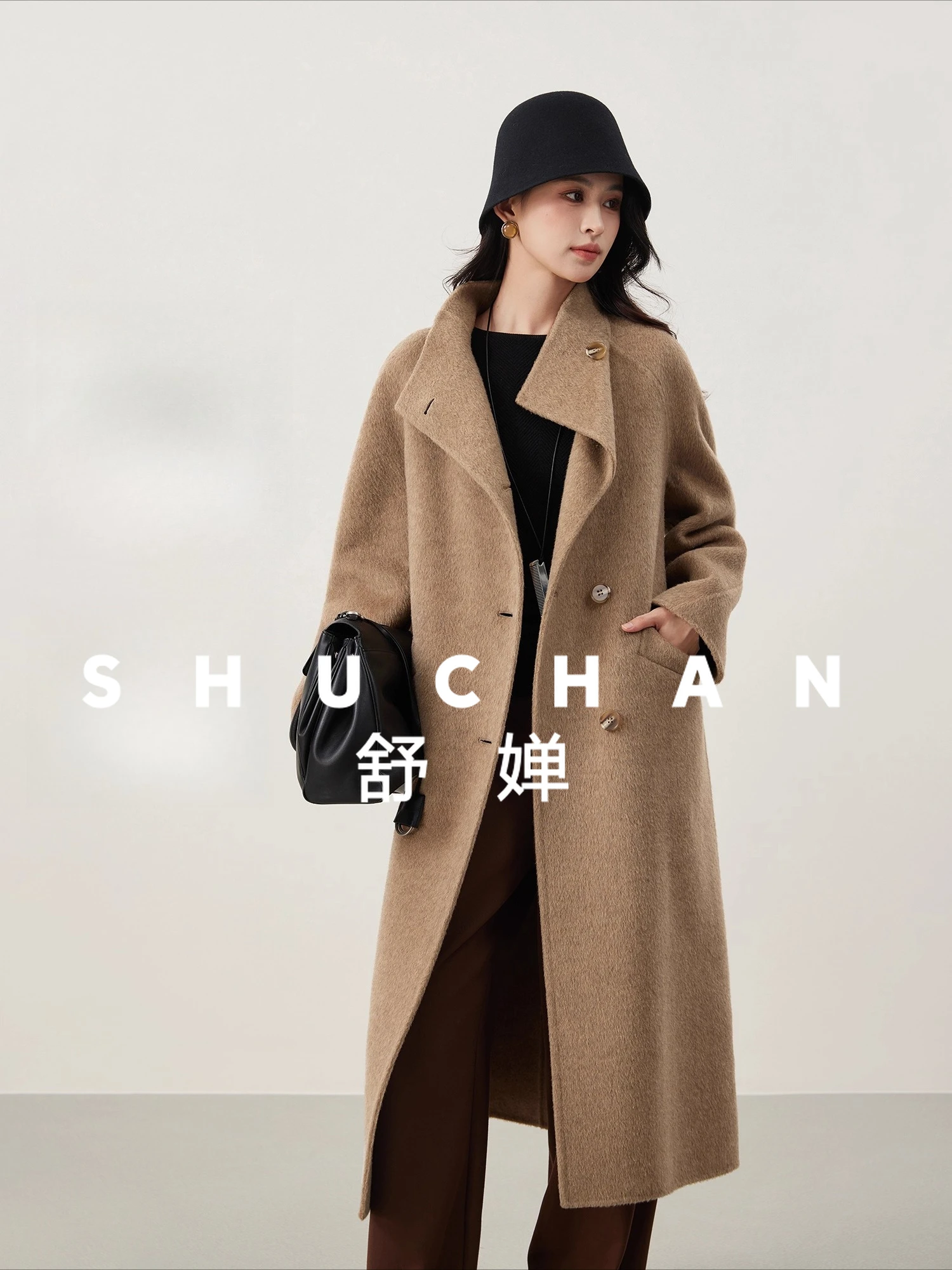 

[Old School Movie] High-intelligence Minimalist, Wool Yak Weight Sense Stand-up Collar Loose Woolen Long Coat Women
