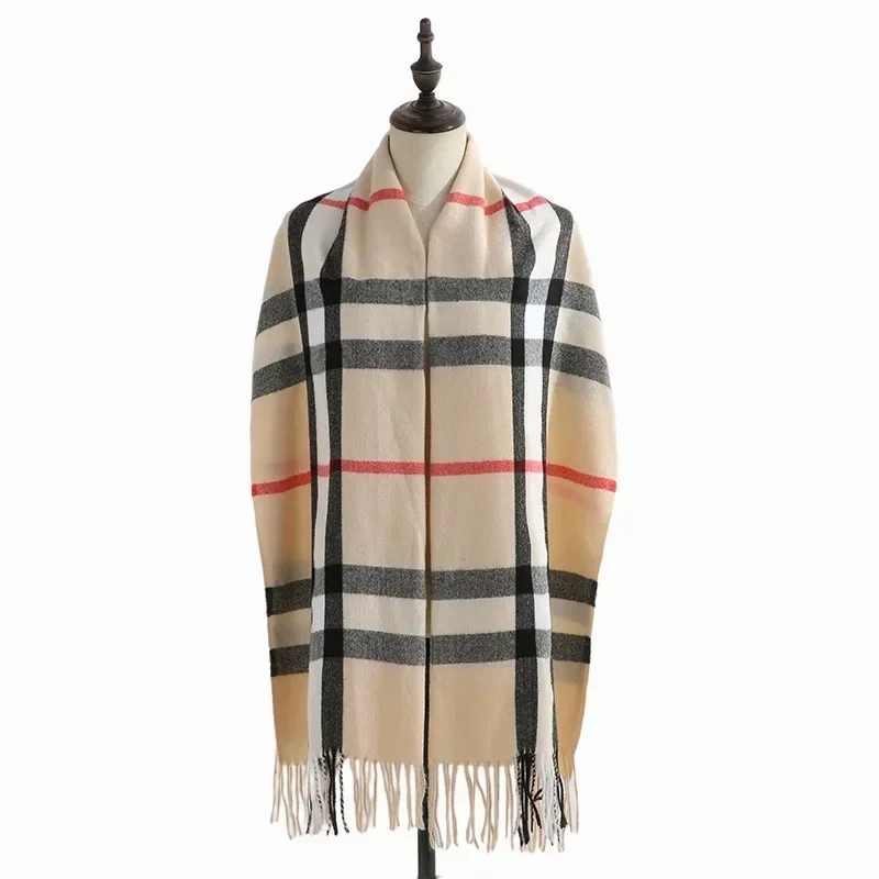 Checkered Scarf Women\'s Autumn and Winter Imitation Cashmere Scarf Medium Length Warm Scarf Shawl Sweet Scarf