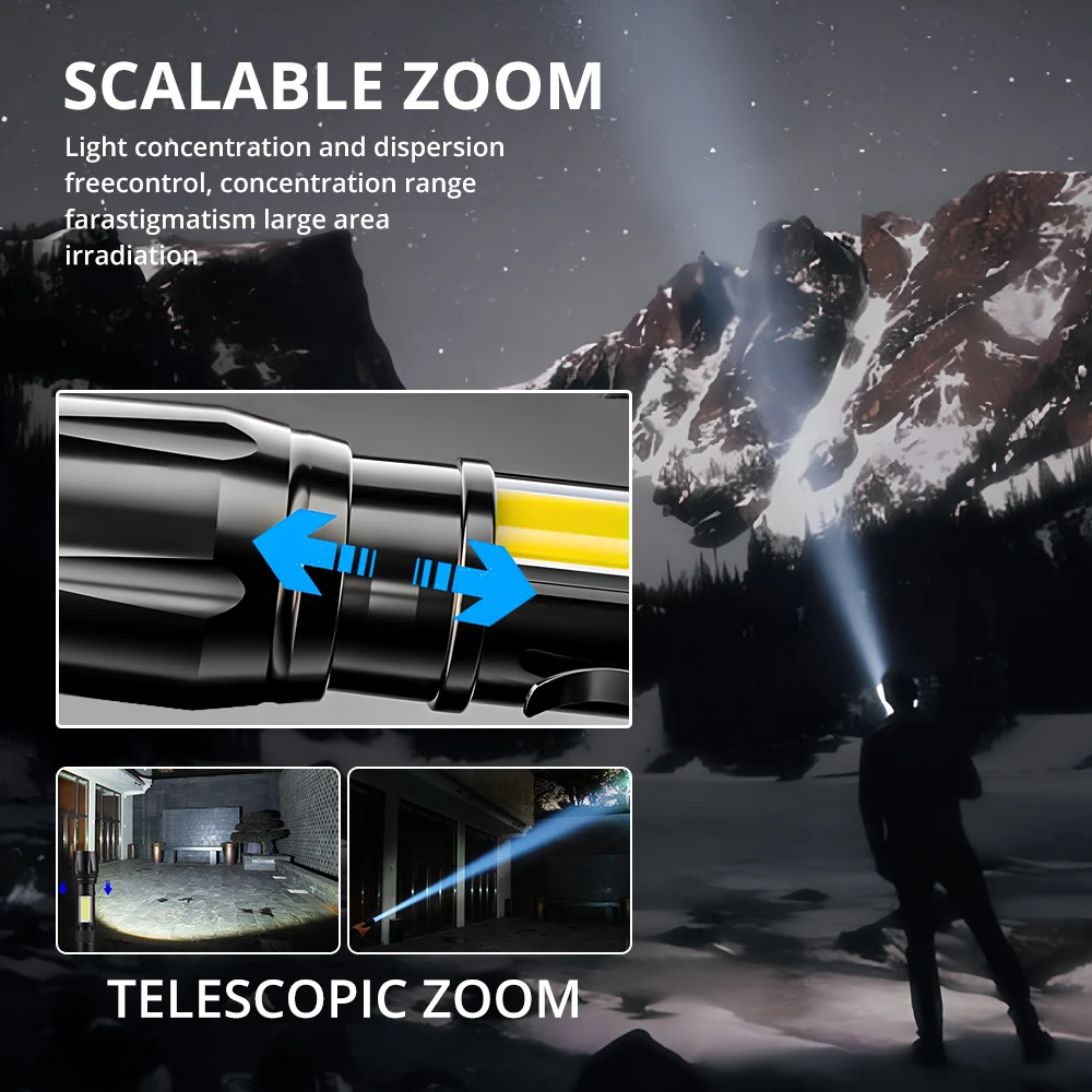 Mini Torch LED Rechargeable Flashlight Portable USB Charging COB Light High Power Bank Camping Waterproof Long Range Lantern