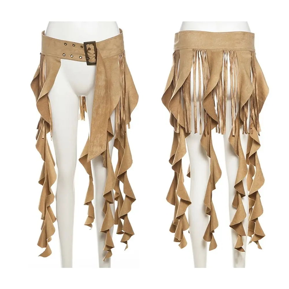 Irregular Ruffle Tassel Belt Skirt Long Tassel Adjustable Hip Curtain Waistband Sexy Eye-catching Mini Skirt Vacation Skirt