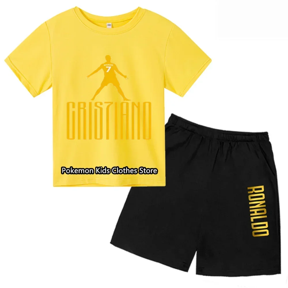 Kids T-shirt Summer CR7 Football Star Print Top/Shorts Boys/Girls Preschool 3-13Y Sunshine Fashion Casual Round Neck Sports Set