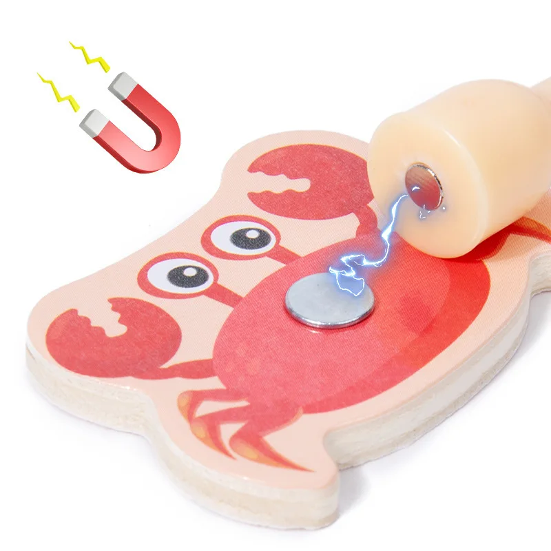 Giocattoli da pesca magnetici in legno cartoni animati per bambini creature Marine giochi di pesce cognitivo educazione interazione genitore-figlio regali per bambini