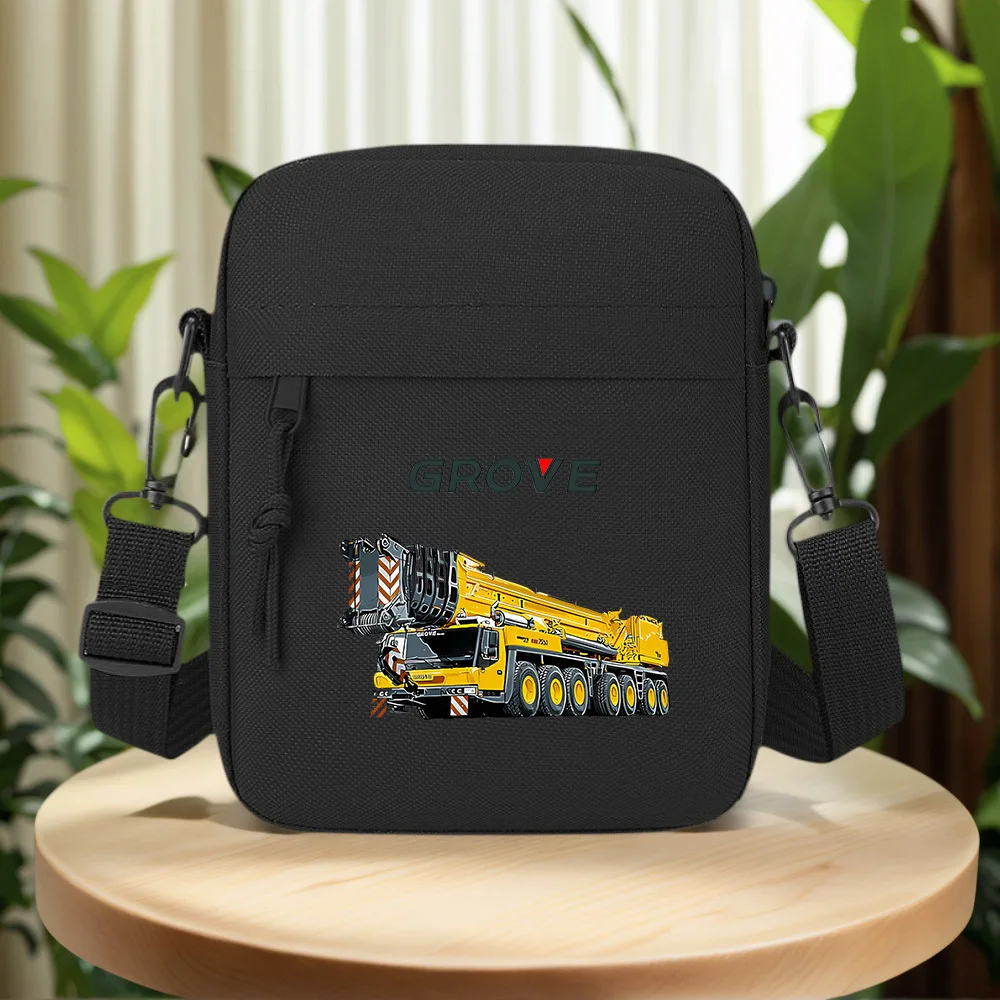 Yellow crane construction machine vehicle Men Crossbody Bag Single Shoulder Women Cartoon Anime Film Printing Design Unisex