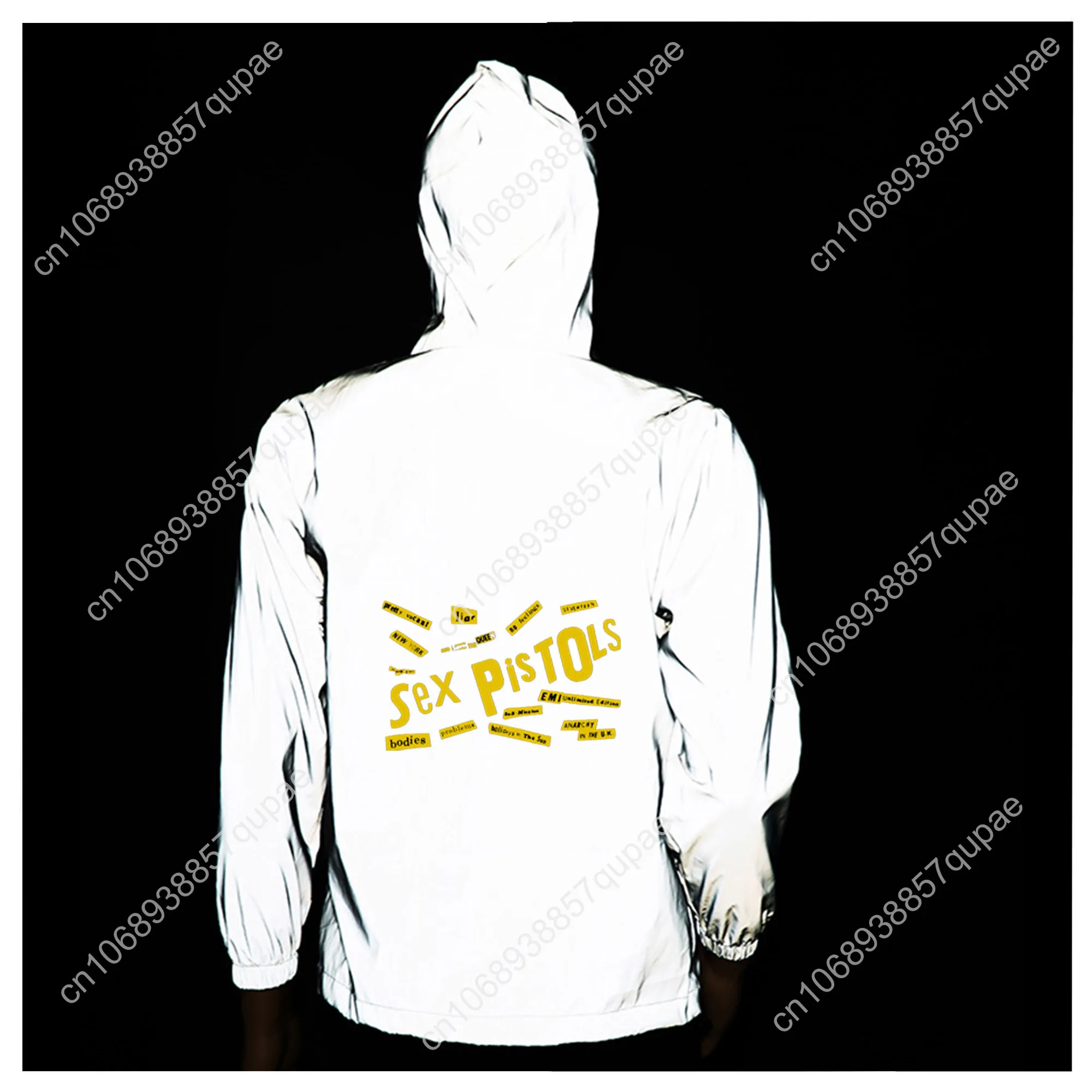 Sex Pistols Punk Rock Band Reflective Jacket Men Women Coat Hooded Windbreaker Runing Pocket Jackets Cycling Customized Hoodie