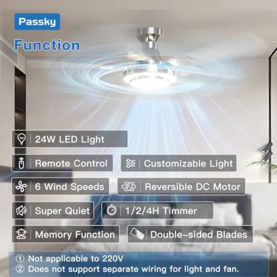 Ceiling Fans with Lights, 52 inch Silver Flush Mount Ceiling Fan with Remote Control for Bedroom and Farmhouse: Reversible, 3CC