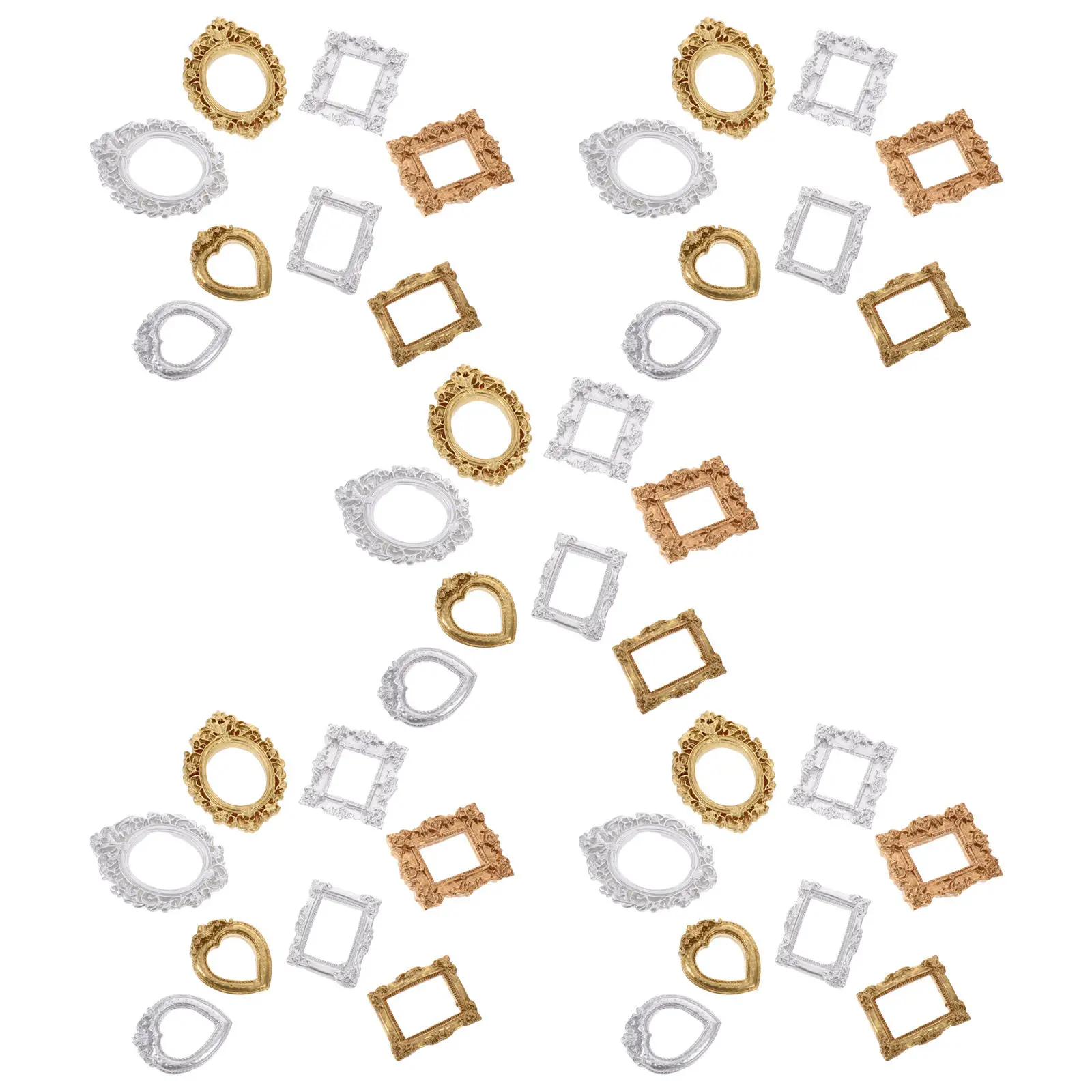 40Pcs Mini Gold Vintage Picture Frames Retro Ornate Resin Craft Photo Frames for DIY Wall Gallery Dollhouse Miniature Display