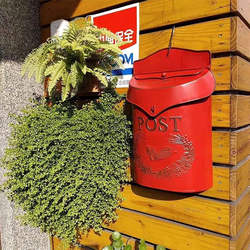 

Rustic Free Standing Outdoor Wall Mount Mailbox Vintage Metal Wrought Iron Mail Boxes Retro Postbox for Garden Residential Decor