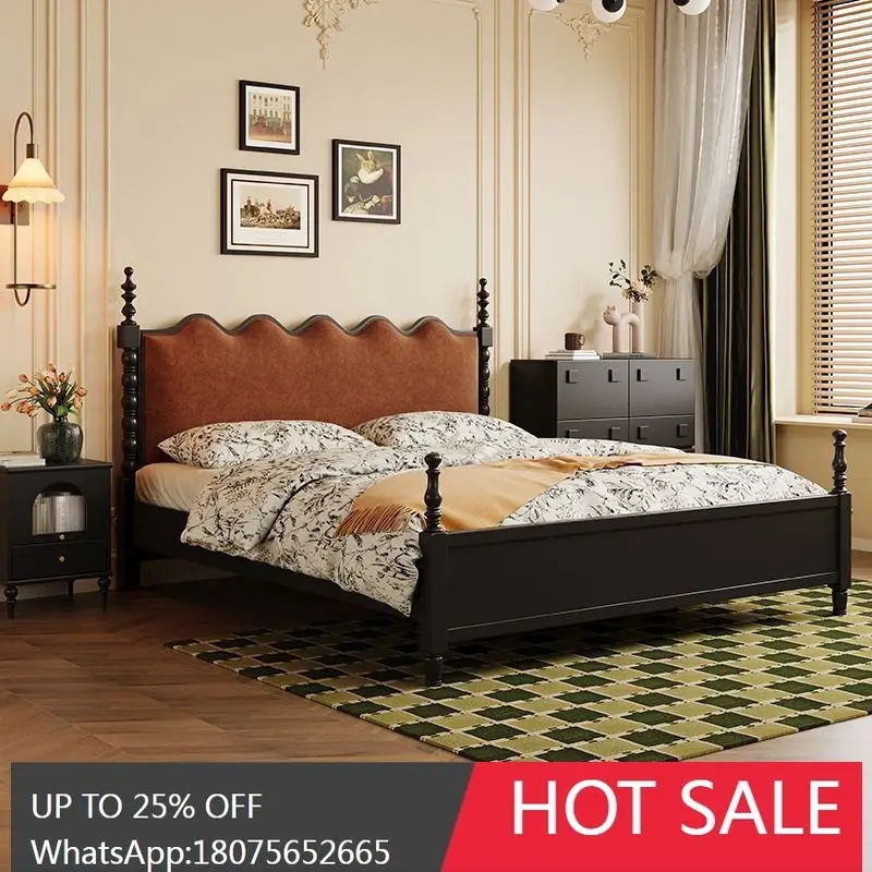 SGF French Retro Solid Wood Bed Antique Style Upholstered Modern Simple Storage Bed
