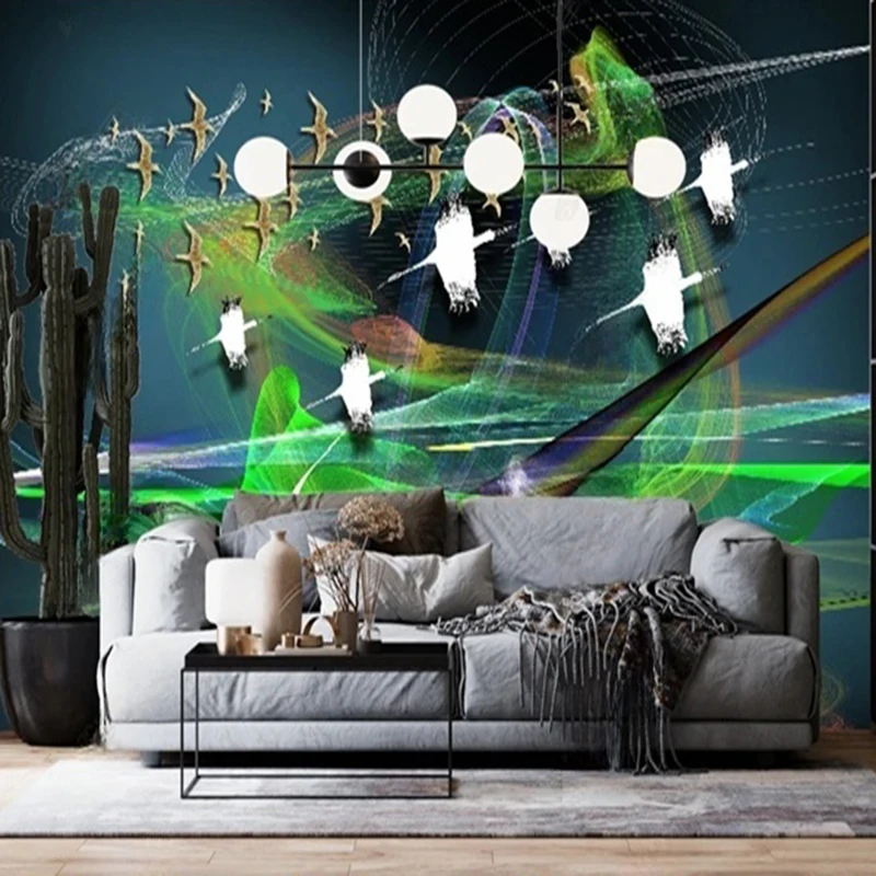 

Custom Wallpaper Modern Abstract Line Art Murals Hand-Painted Birds 3D Wall Decor Background for Living Room Office Entryway