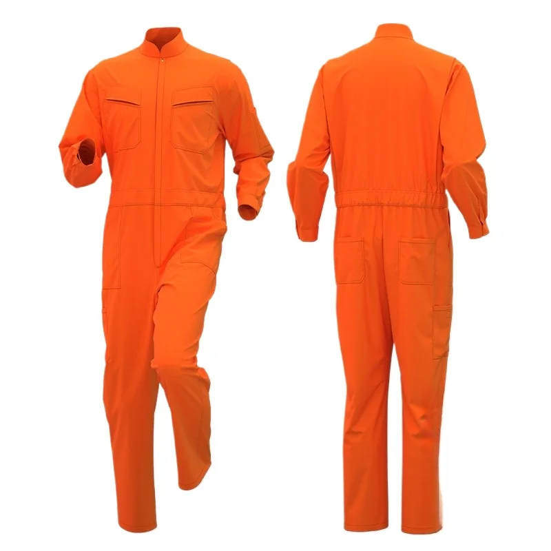 Spring  Connected Work Uniform Solid Color Stand-up Collar Workwear with Printing Repair Uniform for Workshops and Factories