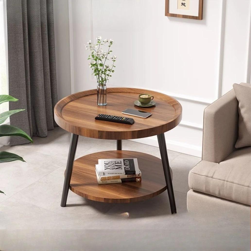 

Nordic Minimalist Coffee Table Round Side Table for Small Space Living Room Bedroom Double Layer Carbon steel table legs