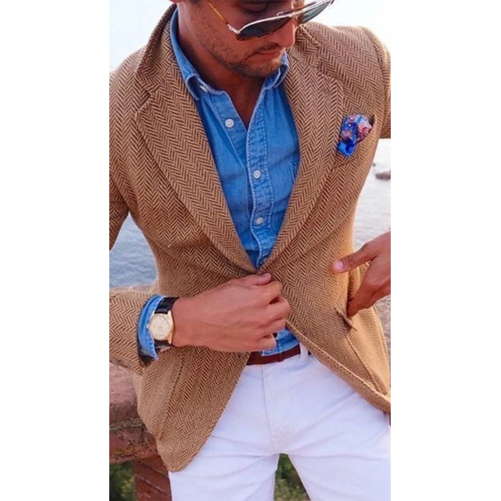 

Men's Blazer Herringbone Single Breasted Jacket Slim Fit Fashionable Casual Wear Elegant Design Business Casual Jacket