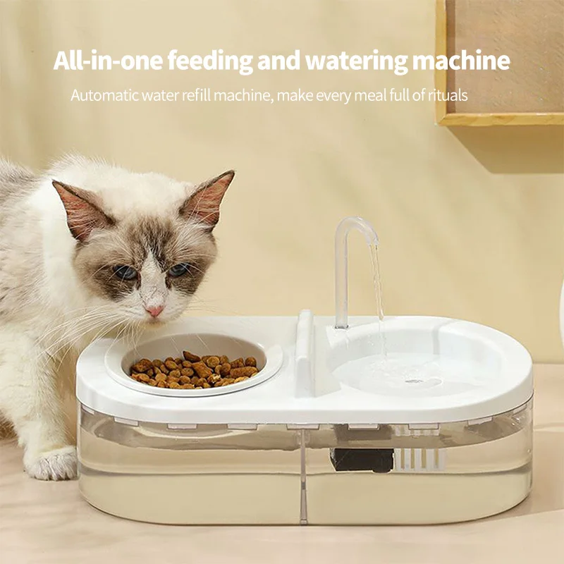 2-in-1 Cat Automatic Water Dispenser Food Bowl Water Recycling Pet Bowl Cat Food Bowl Dual Purpose Large Capacity