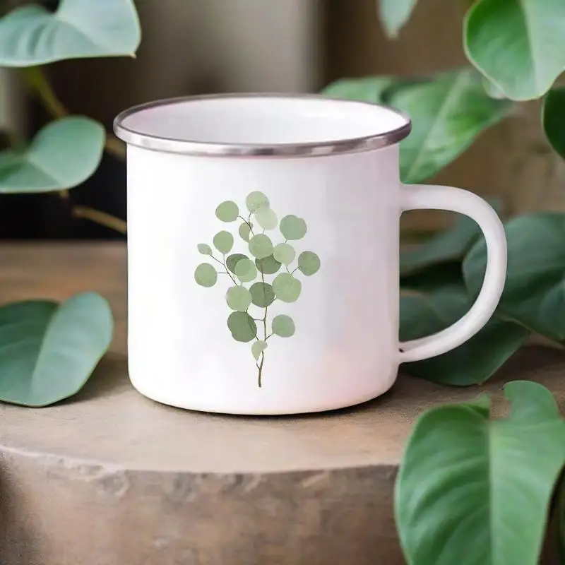 Flower Prant Printed Enamel Mugs Creative Drink Coffee Mug Outdoor Travel Water Cup Camping Campfire Cups Handle Drinkware Gifts