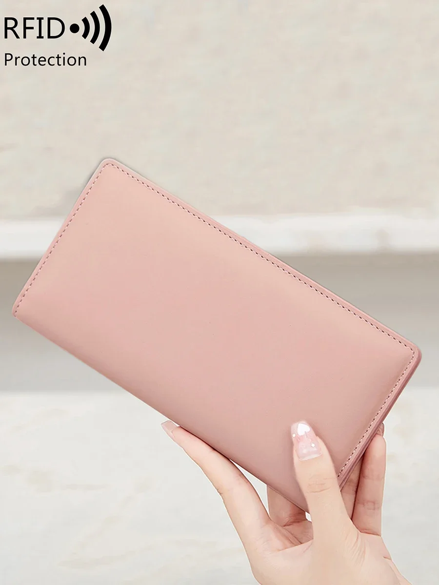 Cartera larga minimalista ultrafina para mujer, billetera plegable doble de PU, monedero multifuncional para tarjetas de crédito, bolso de mano