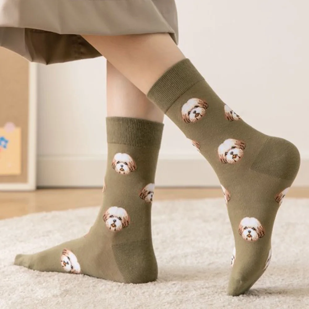 5 Paar süße Cartoon-Tier-Damensocken, modische Street-Style-Spaß-Mittelrohrsocken – Detail 7