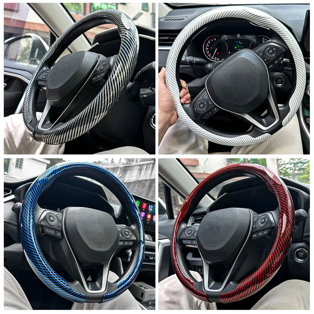 Nouveau couvre-volant de voiture universel antidérapant, luxueux, en fibre de carbone, respirant, rond, 2025, accessoires automobiles