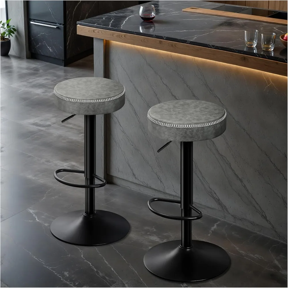 

Adjustable Bar Stools Set of 2Backless Kitchen Barstools with Round Seat 360° Swivel Counter Height Bar Stools Modern Microfiber