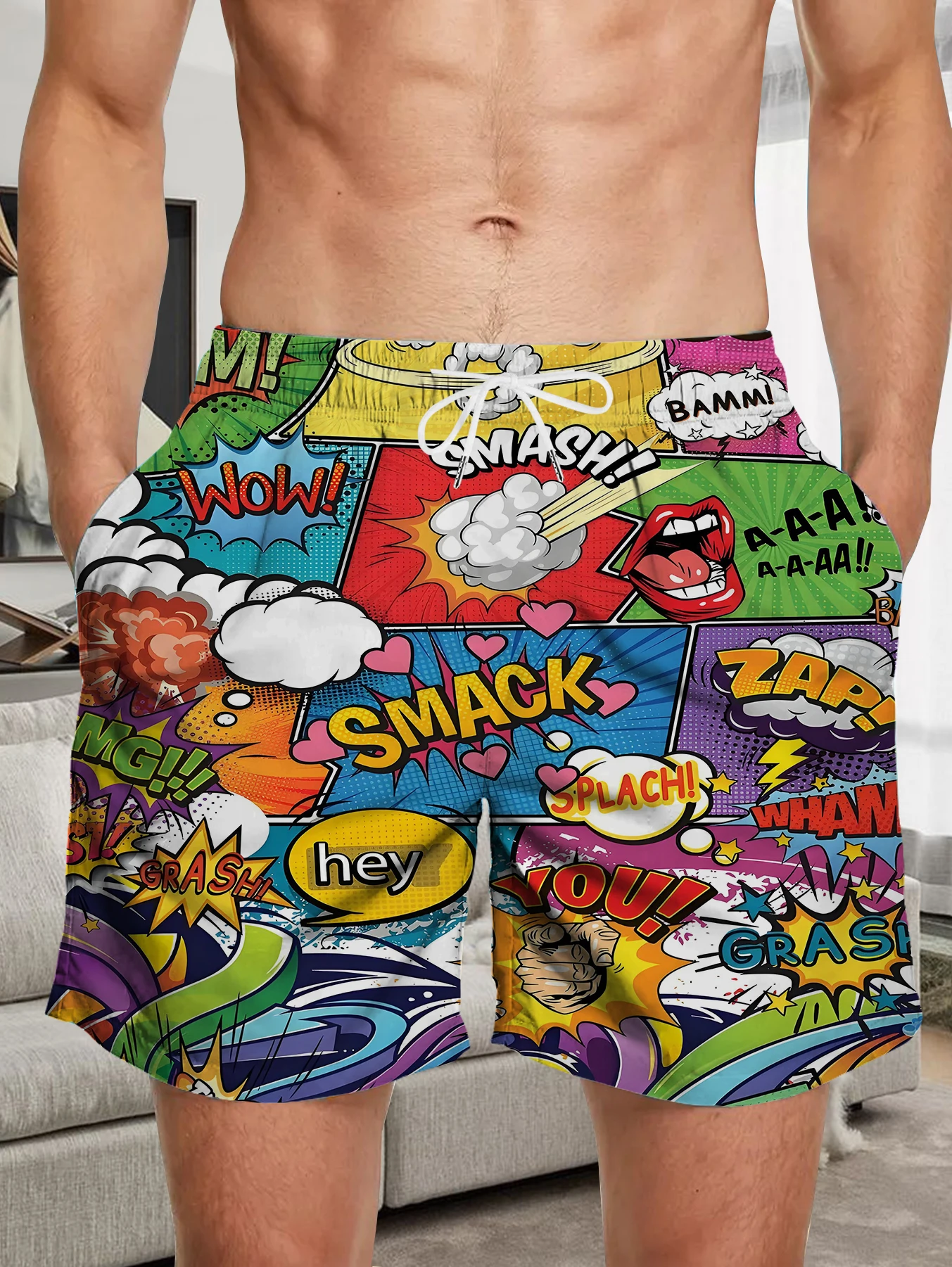 

Allover Digital Printing Board Shorts Men Quick Dry Polyester Casual Daily Shorts