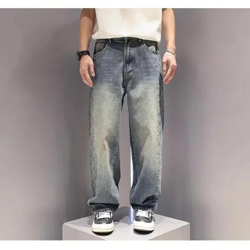 

Men's Purple Jeans Blue Washed Gradient Trendy Loose Straight-Pieces Y2k Clothes Rhinestones Man Pants Men Clothing Denim Shorts
