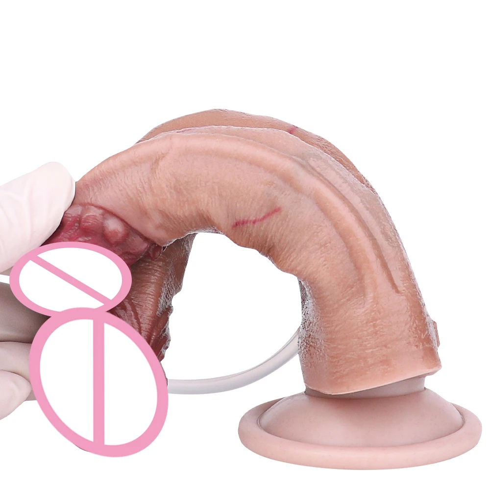 Pene de silicona FAAK con ventosa, consolador realista de doble eyaculación, masaje de próstata, Juguetes sexuales para mujeres y hombres, tapón Anal