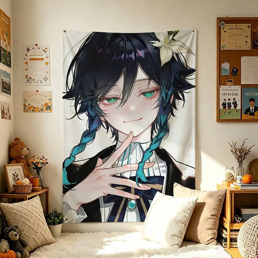 G-Genshin-I V-Venti W-Wendy Home Decor Wall Hanging Vertical Flag Indoor Outdoor Background Tapestry