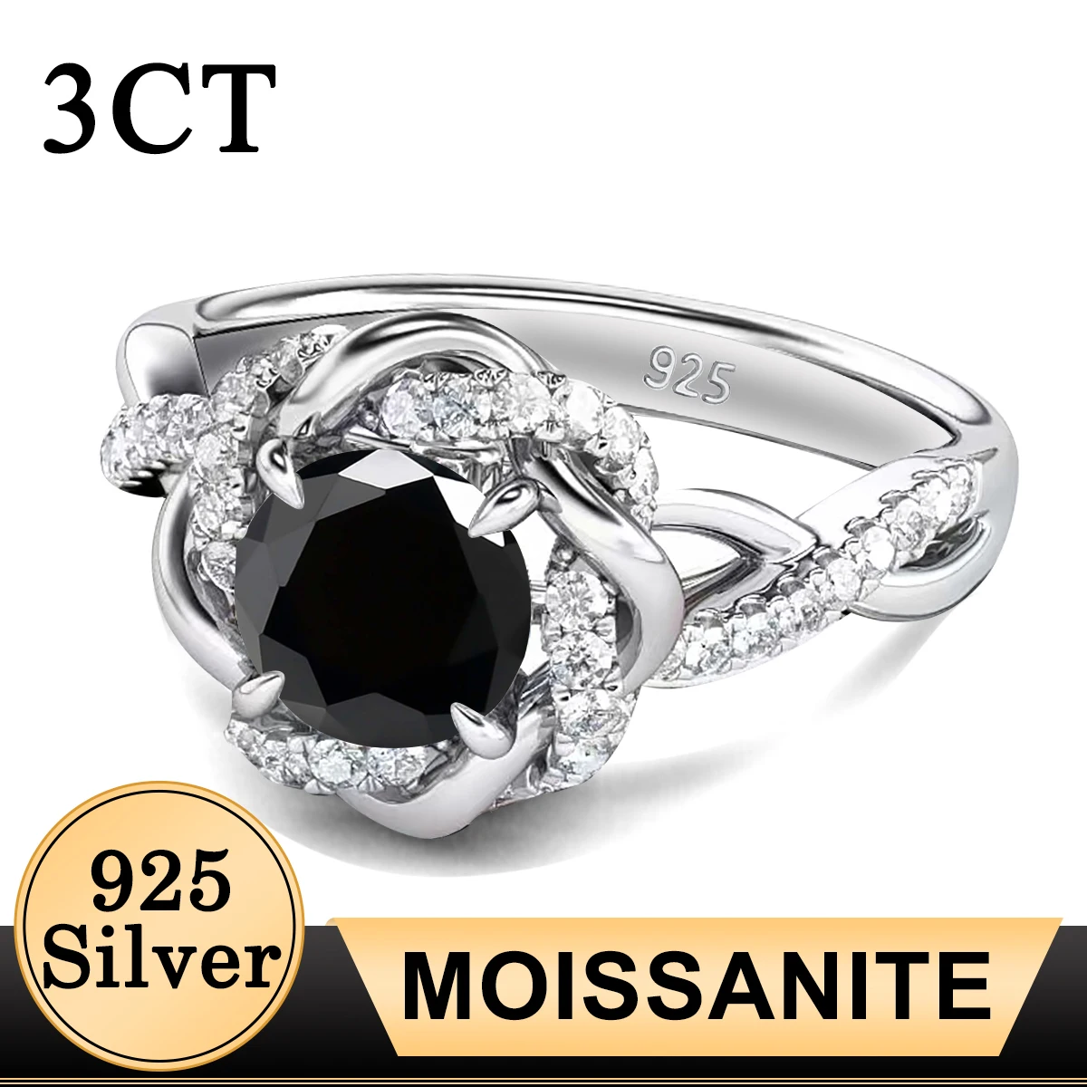 

Unique Black Moissanite Rings for Women Female Ring 925 Silver Luxury Ring Original Engagement Wedding Accessories Fine Jewelry