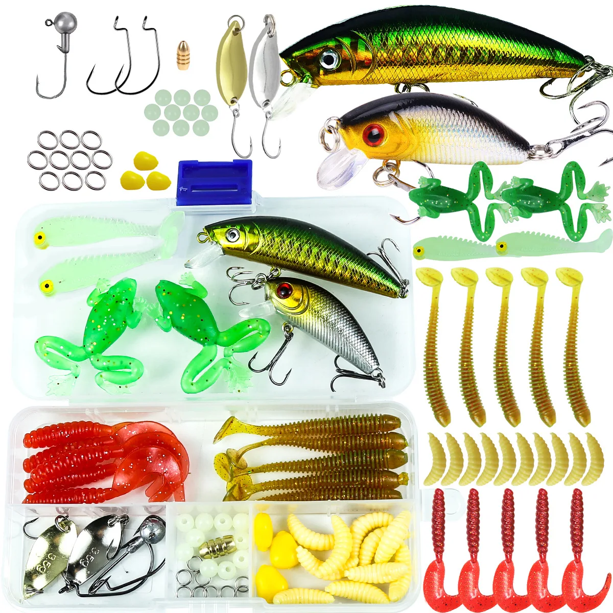 Sea. Yolo Lure Bait Set Freshwater Seawater Hard Bait Fake Bait Night Glow Lead Hook Sequin Soft Bait Earthworm Minnow