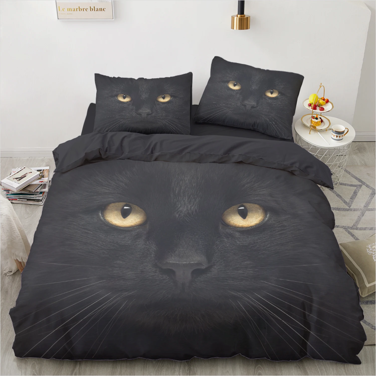 Teenagers Bedding Set Black Cat Eyes Duvet Cover set 140x200 200x200 Soft Polyester Bed Set Full/Queen Size for Youth Bed Linen