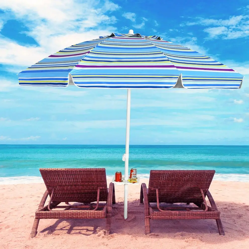 

7.2 FT Portable Beach Umbrella Tilt Sand Anchor Cup Holder With Carry Bag Green