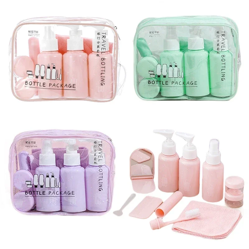 

7/10pcs/Set Cosmetics Bottling Travel Set Refillable Bottle Kit Essence Lotion Cream Shampoo Shower Gel Bottles Empty Container