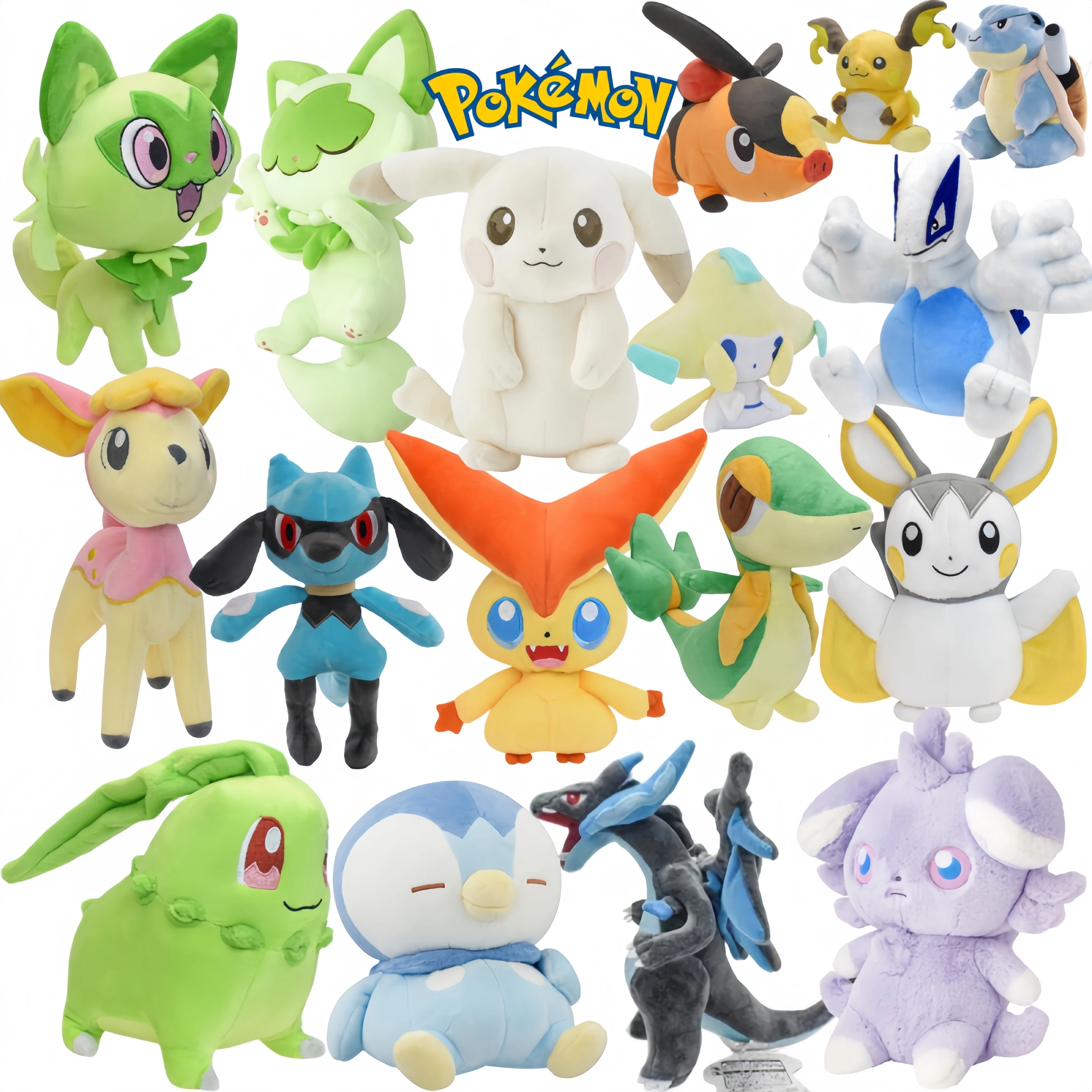 Pokemon Pikachu Sprigatito Piplup Plüschtiere Jirachi Blastoise Chikorita Riolu Espurr Charizard Victini Tepig Nivy Puppen