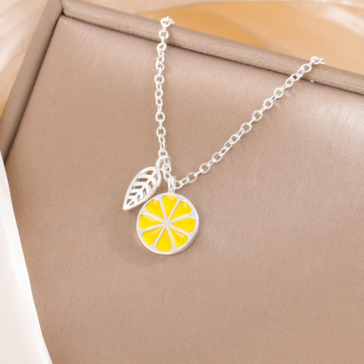 Fashion 925 Sterling Silver Personality Lemon Fruit Leaves Pendant Necklaces  XL073