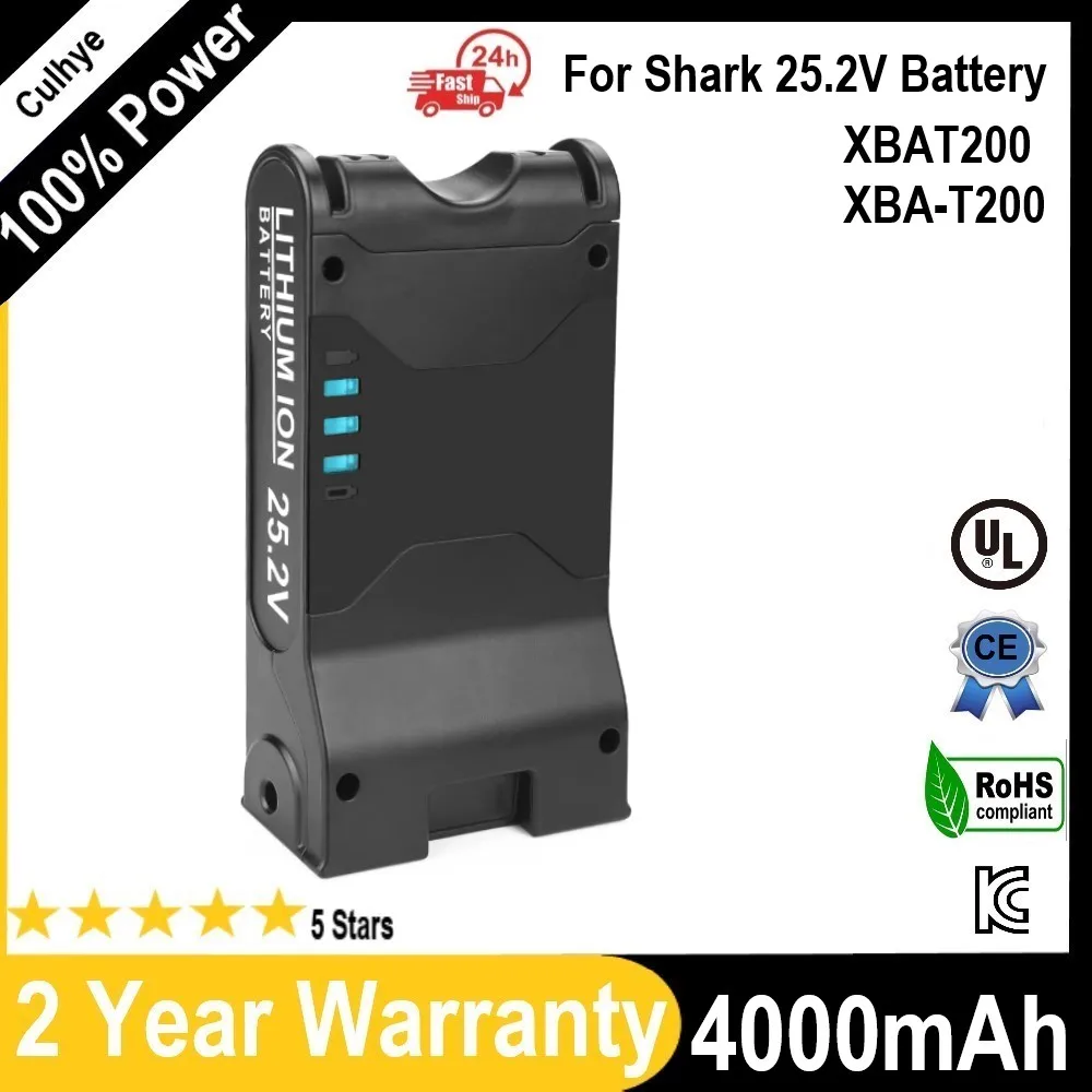 25.2V 4000mAh Lithium-ion Battery Replacement Shark XBAT200 for Shark ION Rocket IONFlex ION F80 IONFlex 2X Cordless Vacuums