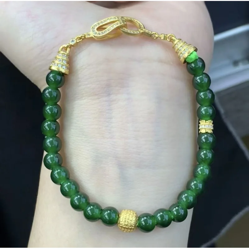 Natural Jadeite A bracelet with silver clasp, bright green color, beautiful, stylish and versatile