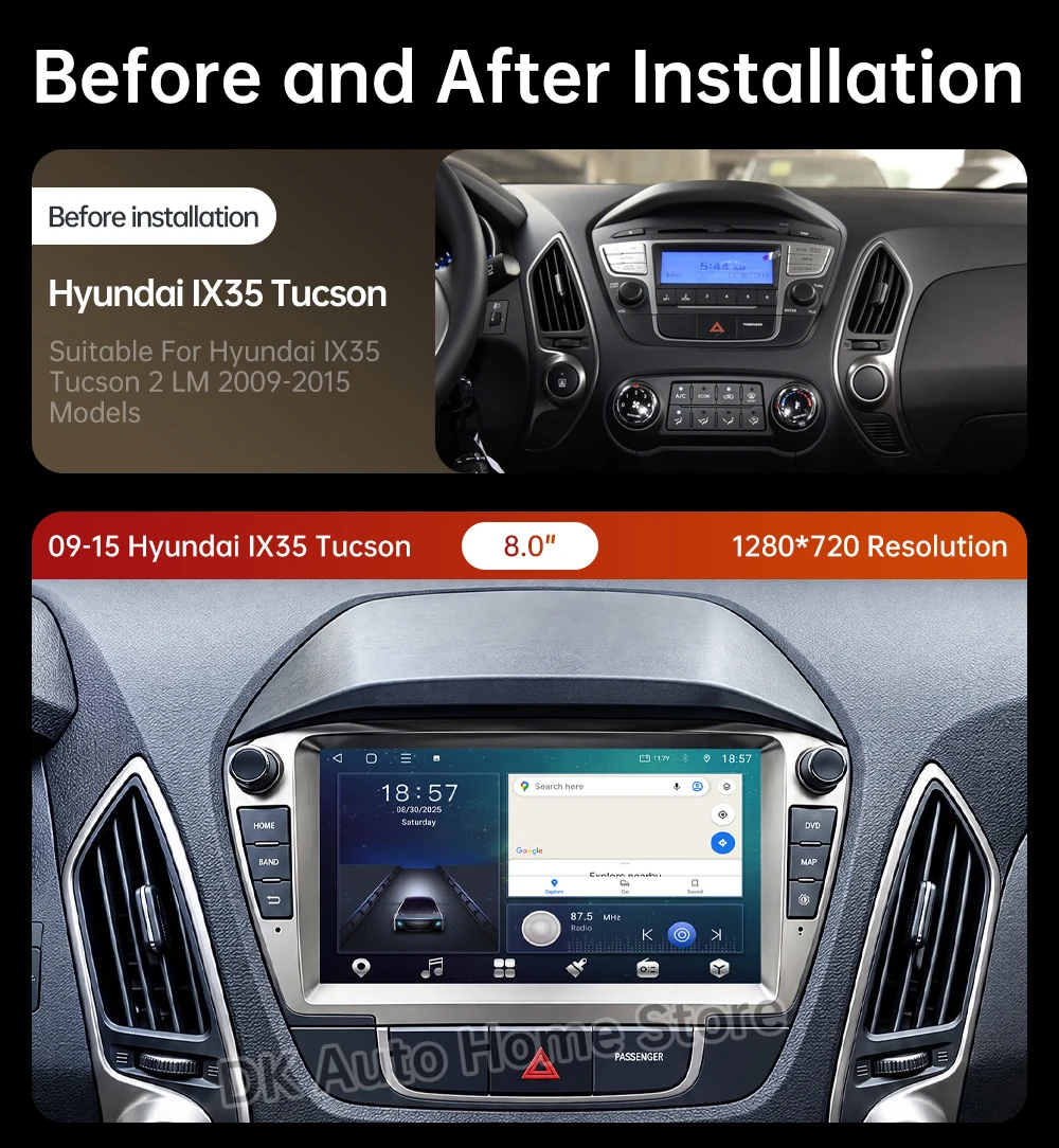 Android 16 For Hyundai IX35 Tucson 2LM 2009 - 2015 Car Radio Bluetooth Multimedia Wireless Auto Carplay 4G WIFI DSP GPS Navi