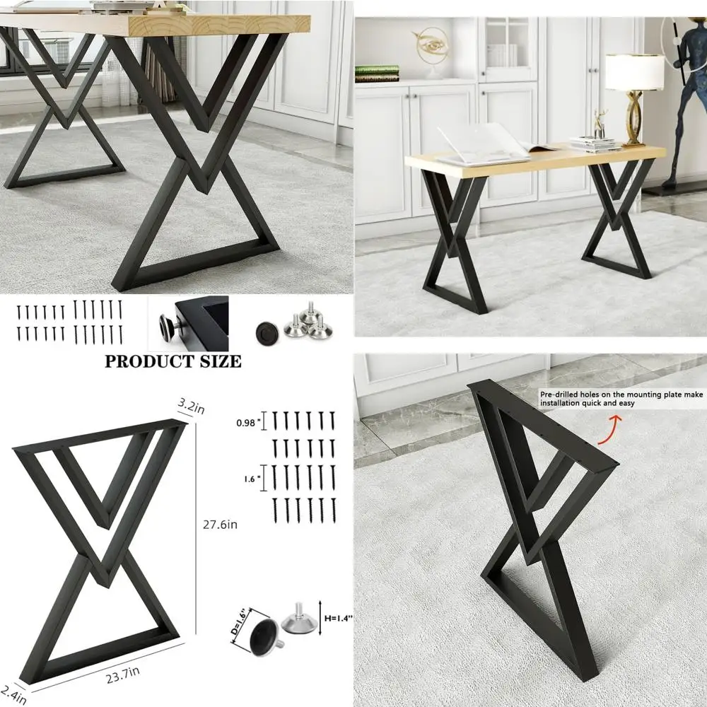 Conjunto de pernas de mesa de jantar de metal preto em forma de diamante moderno industrial de 2, 28,3 de altura, 23,6 de largura, design elegante e resistente